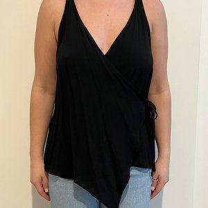 Black Wrap-Style Asymmetrical Hem Tank Top